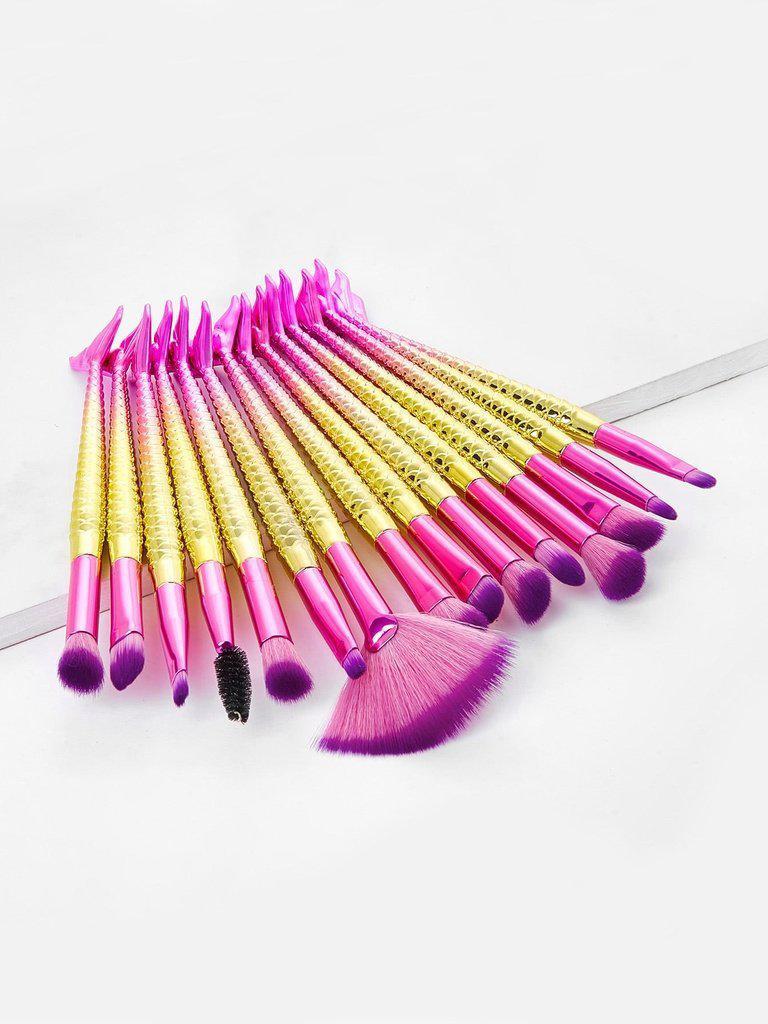 Ombre Mermaid Handle Makeup Brush 15pcs--Des Mess