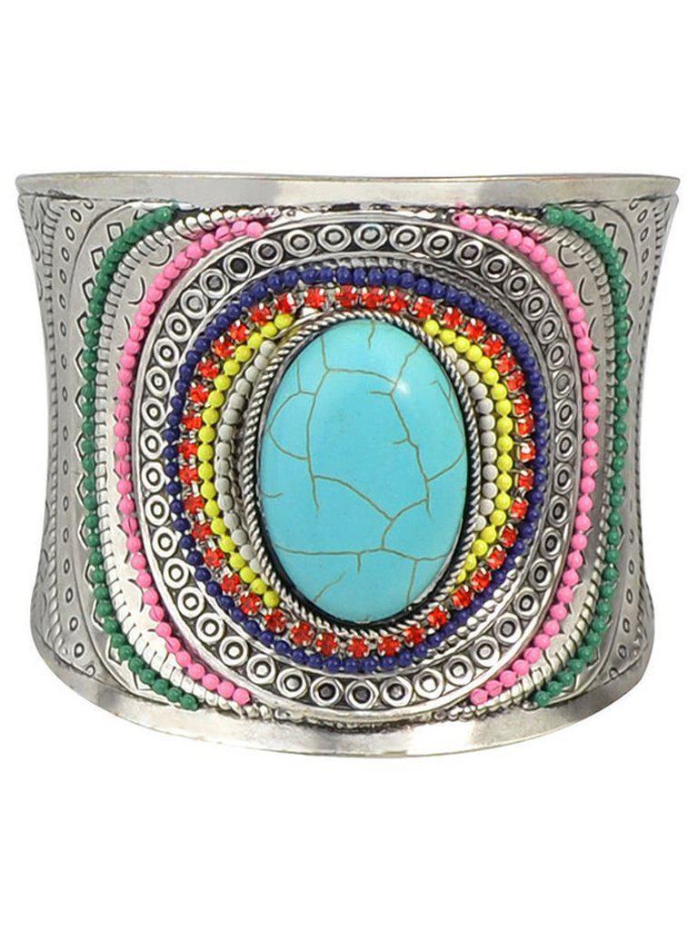 Blue Beads Gemstone Cuff Bangle--Des Mess