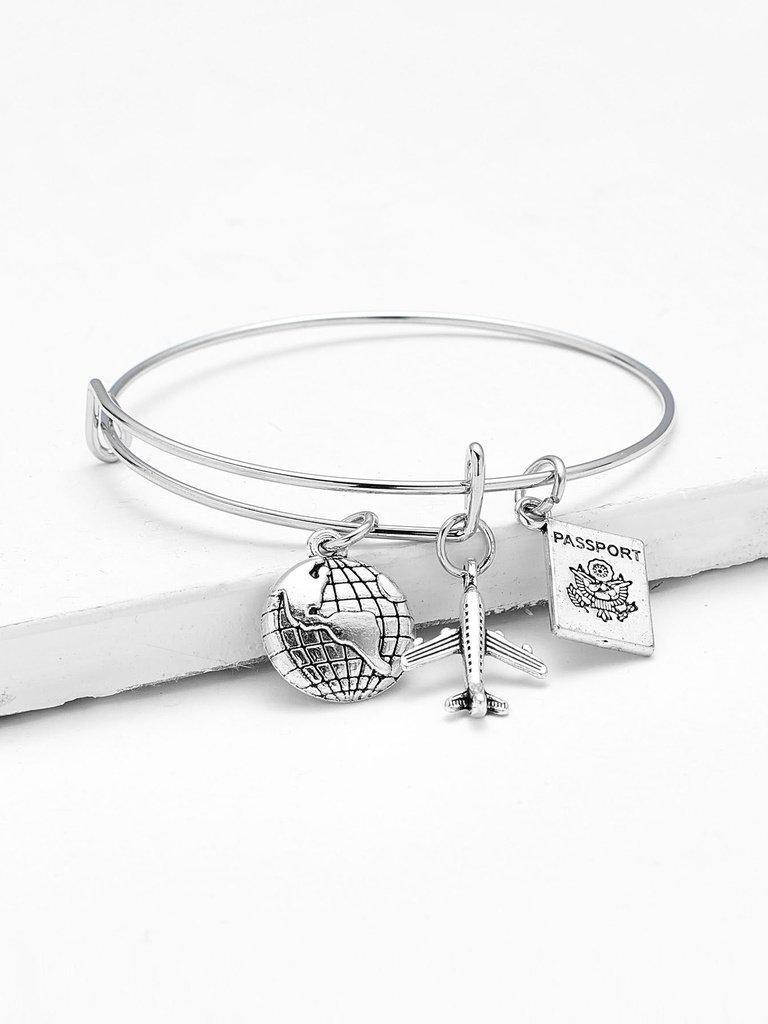 Metal Aircraft & Earth Decorated Bangle Bracelet-jewelry-Des Mess