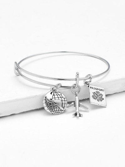 Metal Aircraft & Earth Decorated Bangle Bracelet-jewelry-Des Mess