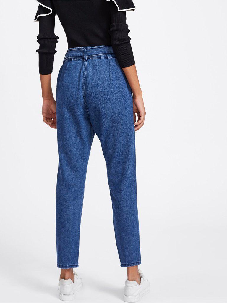 Tie Waist Seam Front Jeans-bottom-Des Mess