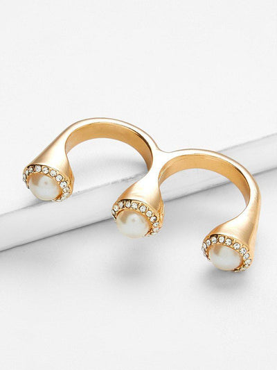 Faux Pearl Double Cuff Ring-jewelry-Des Mess