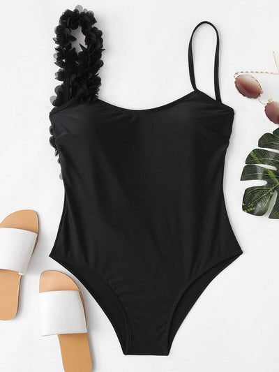 Flower Applique Backless Swimsuit-swimwear-Des Mess