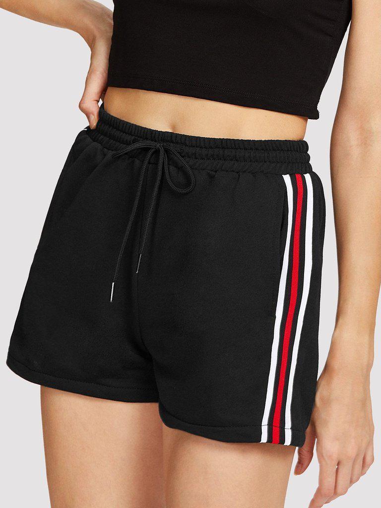 Striped Tape Side Drawstring Waist Shorts-bottom-Des Mess
