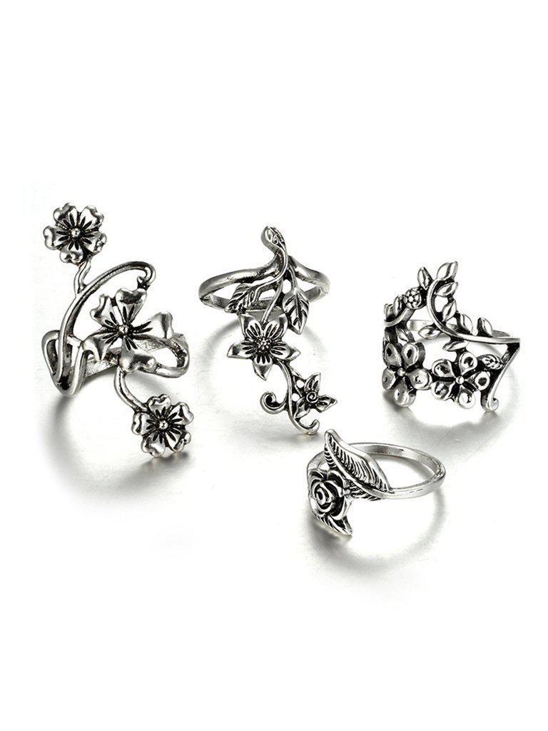 Spiral Flower Wrap Ring Set 4pcs-jewelry-Des Mess