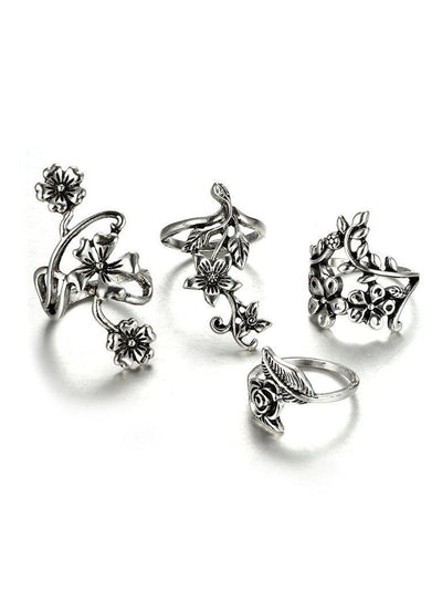 Spiral Flower Wrap Ring Set 4pcs-jewelry-Des Mess