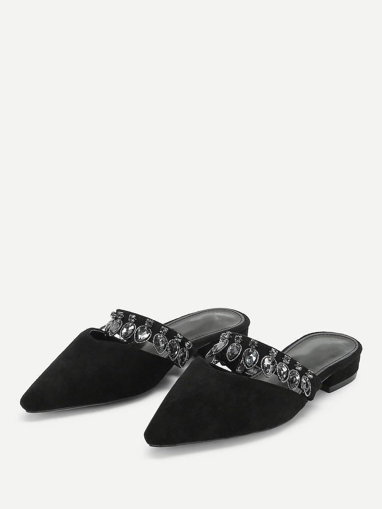 Pointed Toe Suede Flats With Rhinestone-shoes-Des Mess