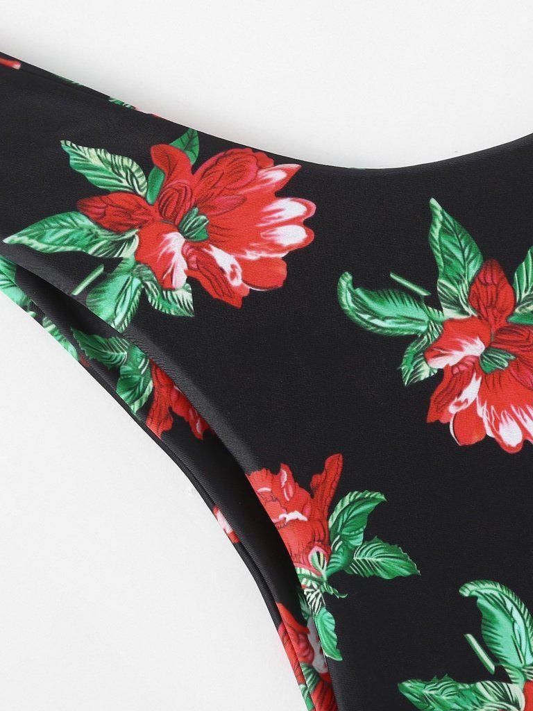 Floral Print Shirred Bikini Set-swimwear-Des Mess