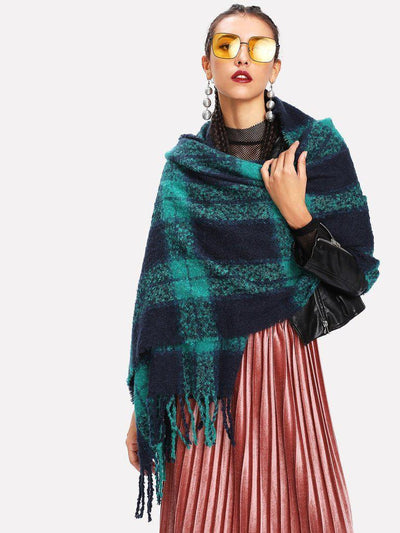 Fringe Trim Plaid Scarf-accessories-Des Mess