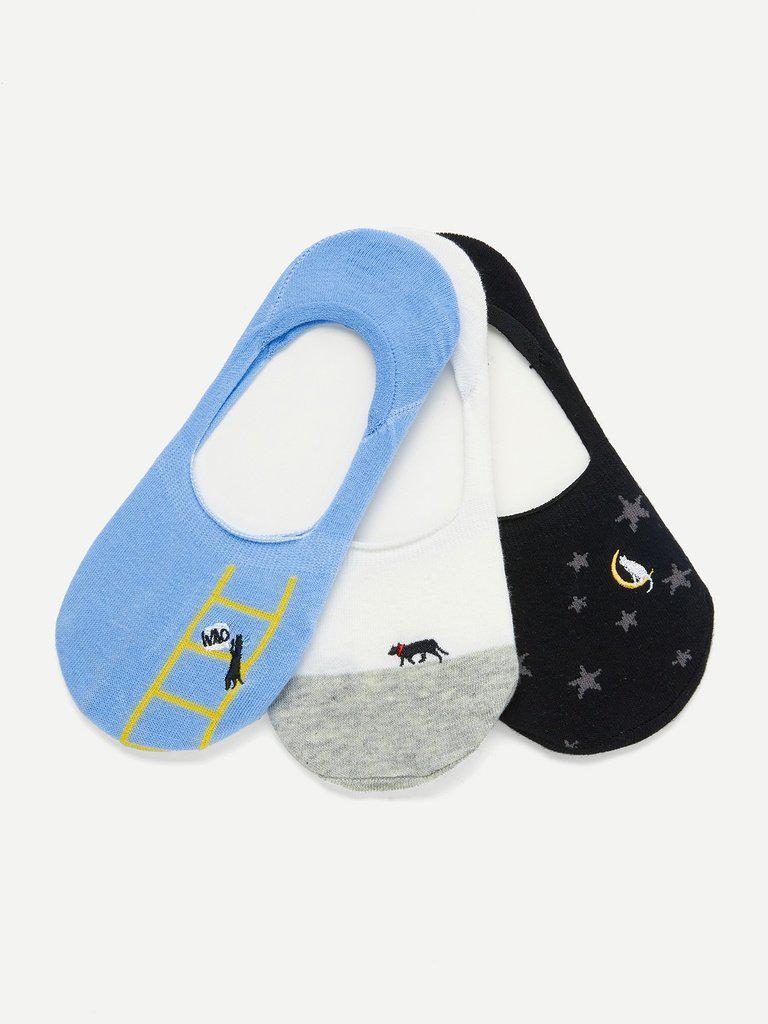 Animal Embroidery Invisible Socks 3pairs-accessories-Des Mess