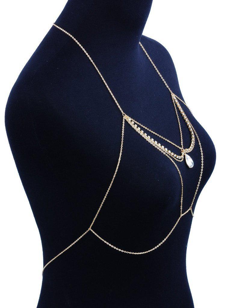 Water Drop Rhinestone Detail Bralet Body Chain-jewelry-Des Mess