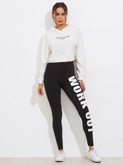 Slogan Print Leggings-bottom-Des Mess