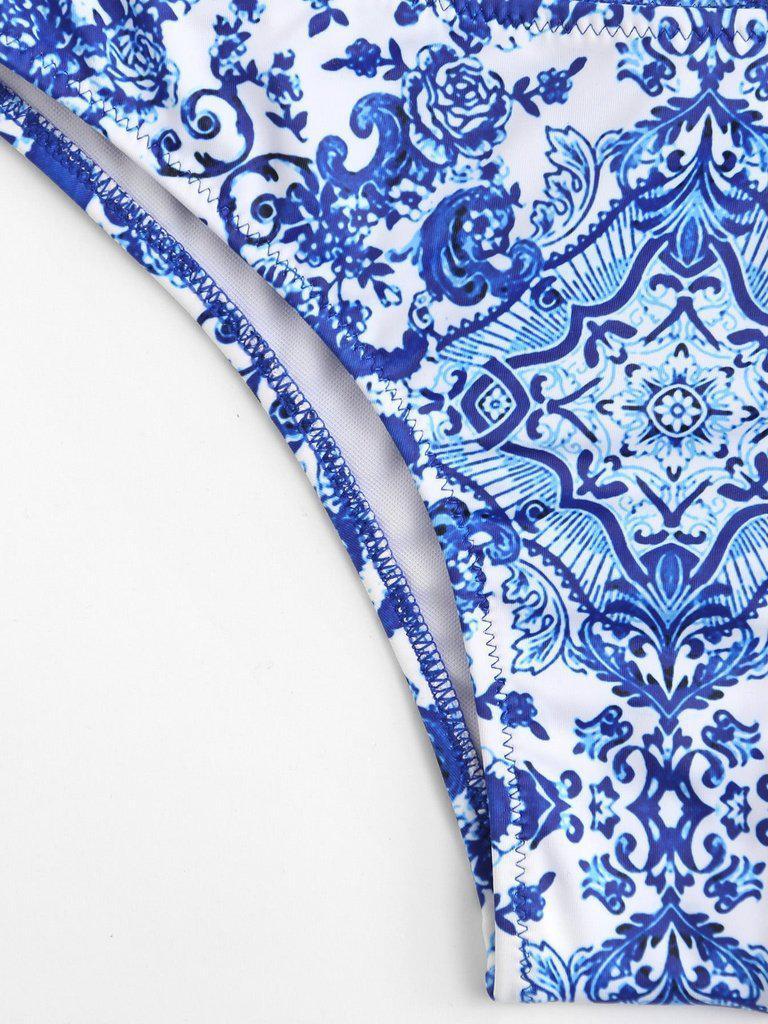 Criss Cross Front Porcelain Print Bikini Set-swimwear-Des Mess