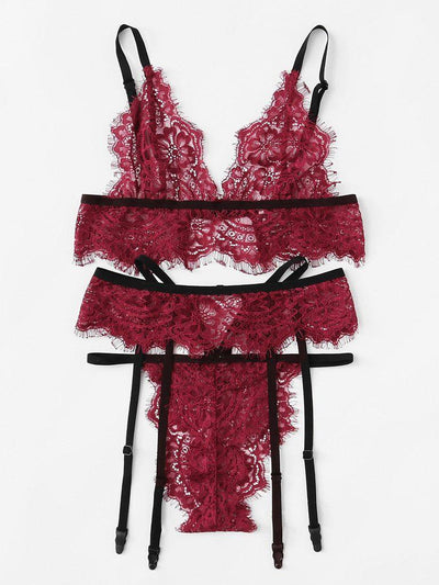 Eyelash Lace Bra And Garter Set-lingerie-Des Mess