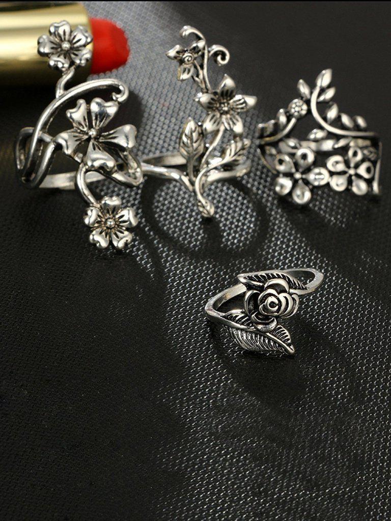 Spiral Flower Wrap Ring Set 4pcs-jewelry-Des Mess
