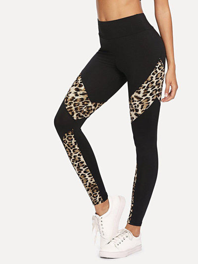 Leopard Panel Zip Detail Leggings-bottom-Des Mess