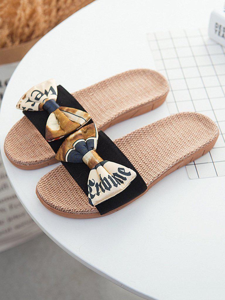 Contrast Bow Flat Sliders-shoes-Des Mess