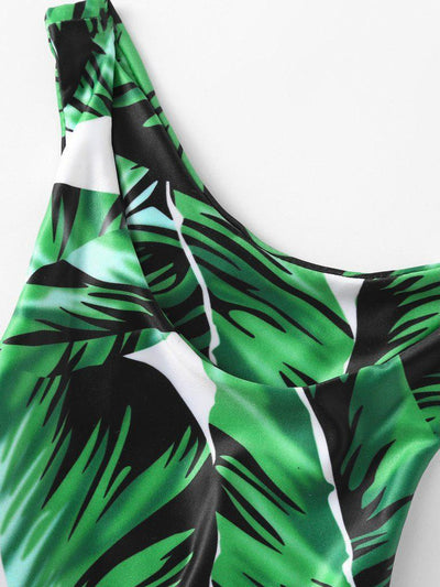 Leaf Print Ladder Cutout Racer Back Tankini-swimwear-Des Mess