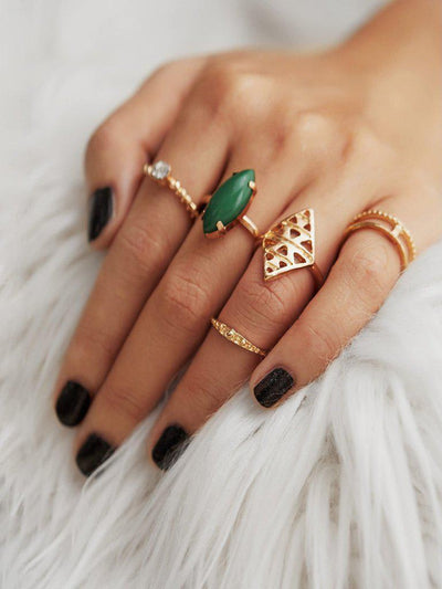 Gemstone Hollow Ring Set 5pcs-jewelry-Des Mess