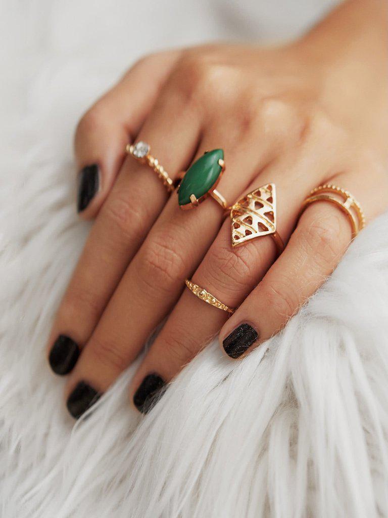 Gemstone Hollow Ring Set 5pcs-jewelry-Des Mess