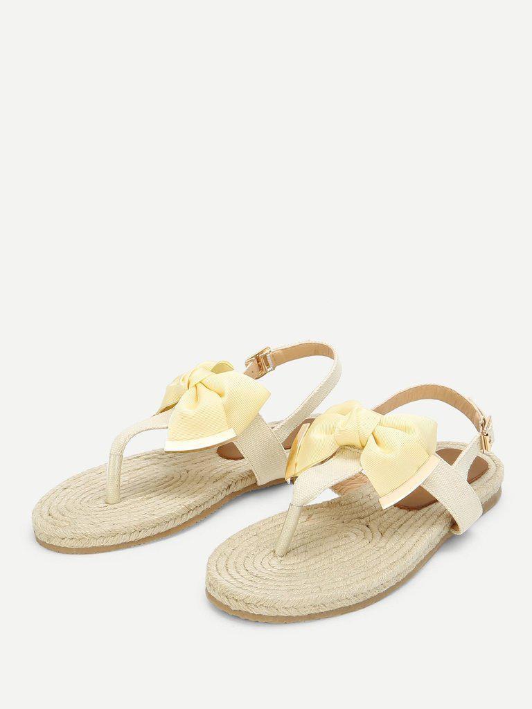 Toe Post Bow Decor Espadrille Sandals-shoes-Des Mess