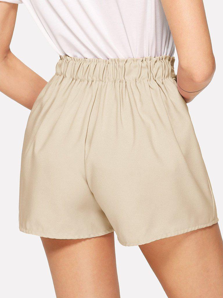 Self Tie Waist Solid Shorts-bottom-Des Mess