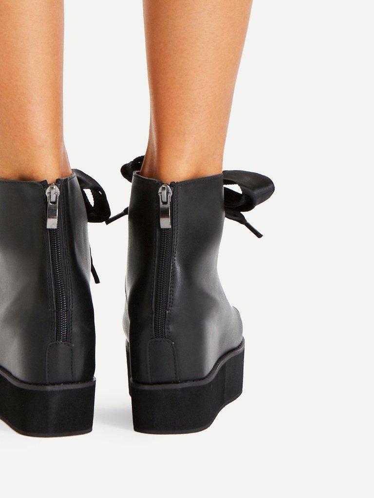 Criss Cross Bow Detail Platform Wedges-shoes-Des Mess