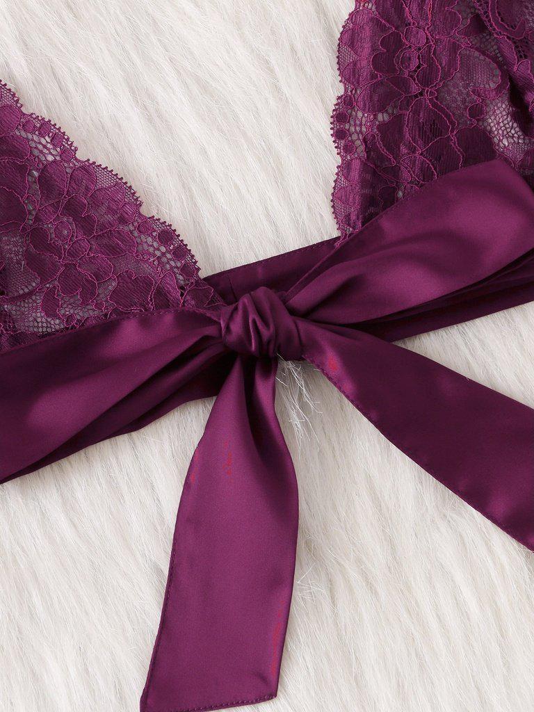 Tie Front Lace Bralette And Pantie Lingerie Set-lingerie-Des Mess
