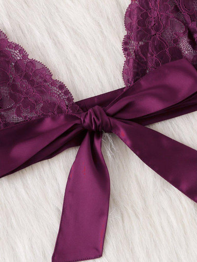 Tie Front Lace Bralette And Pantie Lingerie Set-lingerie-Des Mess
