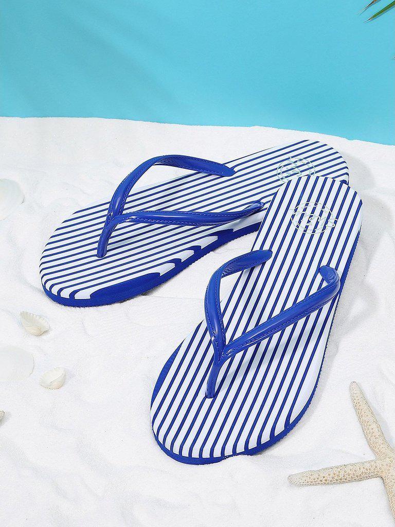 Striped Design Toe Post Slippers-shoes-Des Mess