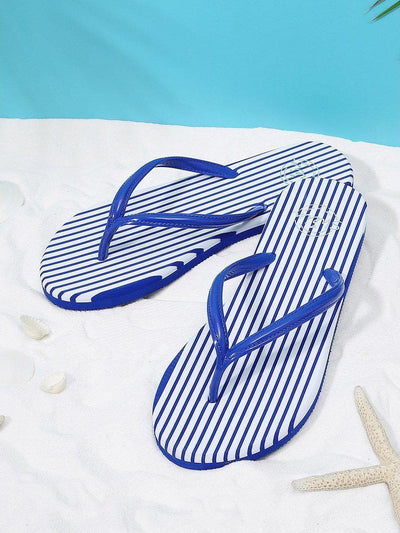 Striped Design Toe Post Slippers-shoes-Des Mess