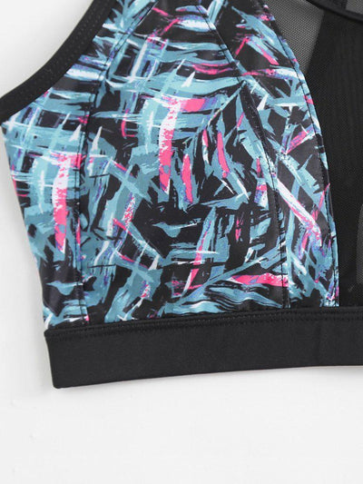 Mesh Insert Jungle Print Sports Bra-sportswear-Des Mess