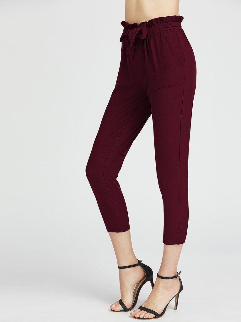 Ruffle Waist Self Tie Capri Pants-bottom-Des Mess