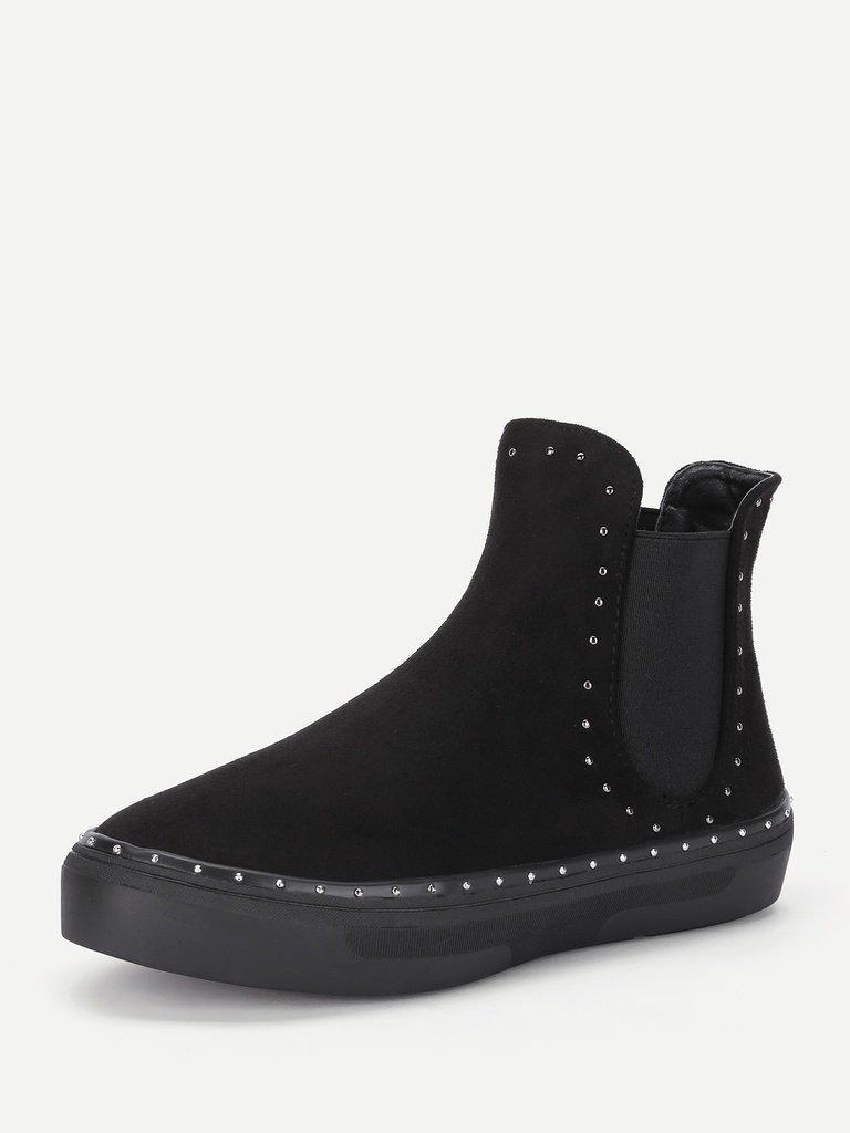 Studded Detail Flatform Chelsea Boots-shoes-Des Mess
