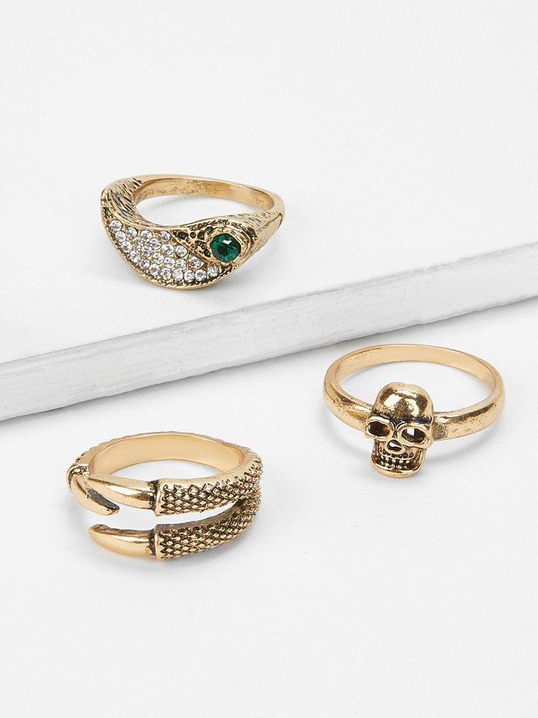 Rhinestone Detail Layered Rings Set 3pcs-jewelry-Des Mess