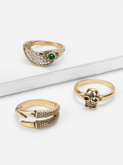 Rhinestone Detail Layered Rings Set 3pcs-jewelry-Des Mess