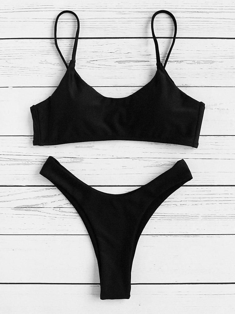 Spaghetti Strap High Leg Bikini Set-swimwear-Des Mess
