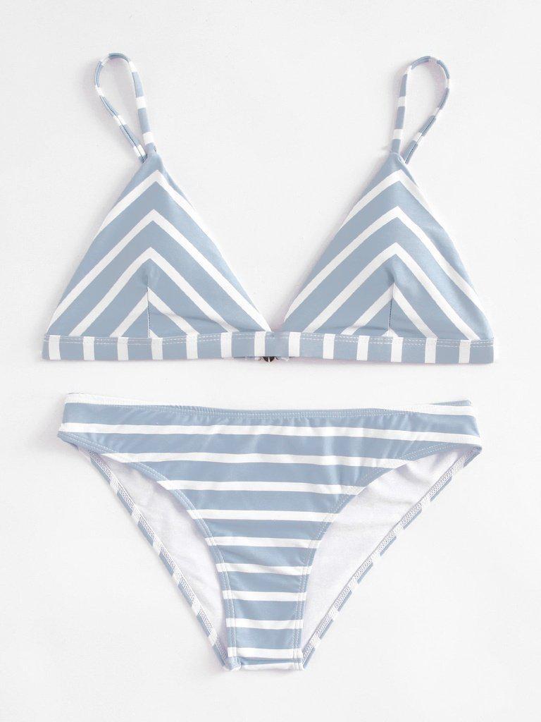 Striped Triangle Bikini Set-swimwear-Des Mess