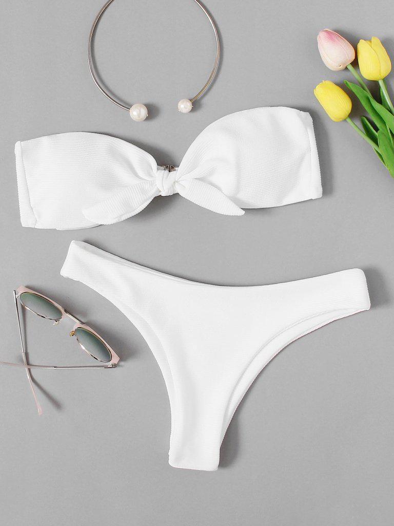 Knot Front Bandeau Bikini Set-swimwear-Des Mess