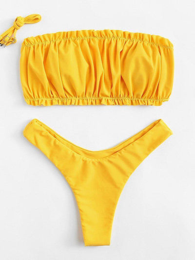 Crinkle Detail Bandeau Bikini Set-swimwear-Des Mess