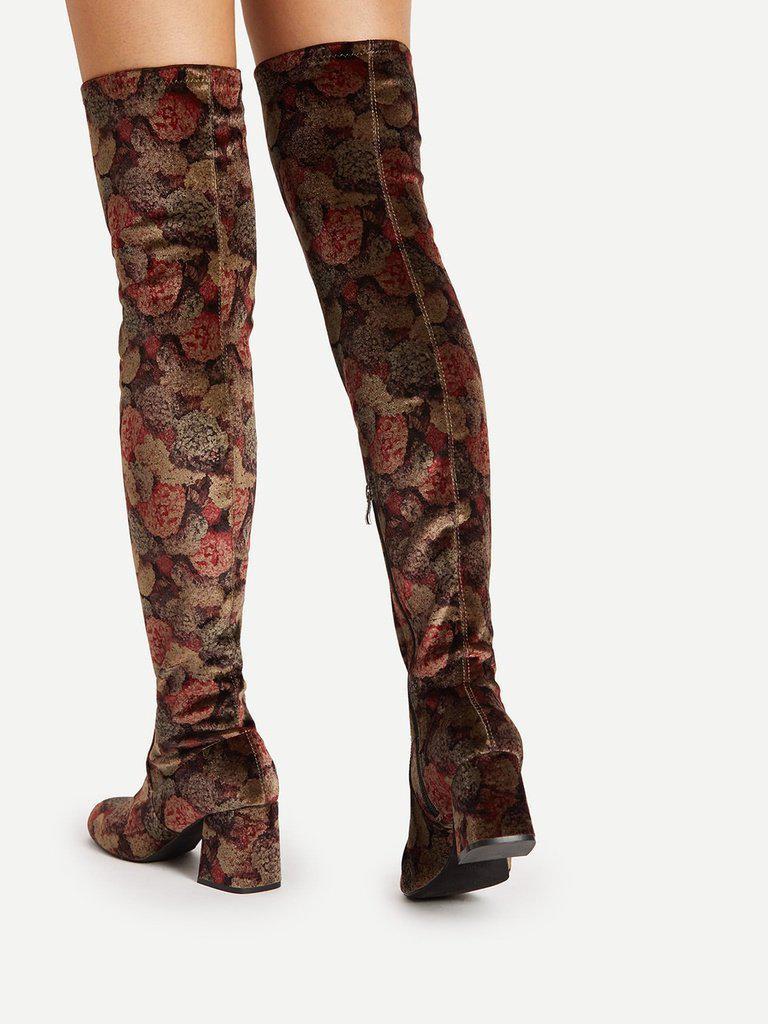 Mix Pattern Over Knee Block Heeled Boots-shoes-Des Mess
