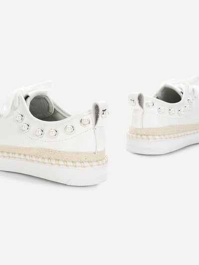 Faux Pearl Detail Lace Up Sneakers-shoes-Des Mess