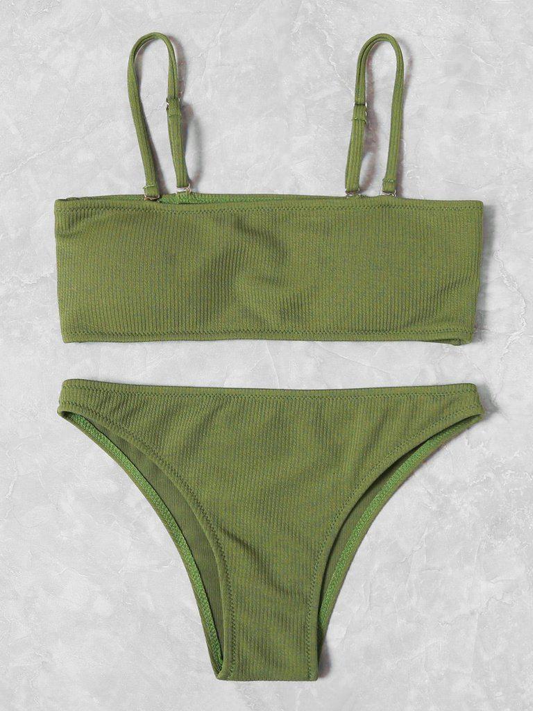 Ribbed Bandeau Bikini Set-swimwear-Des Mess