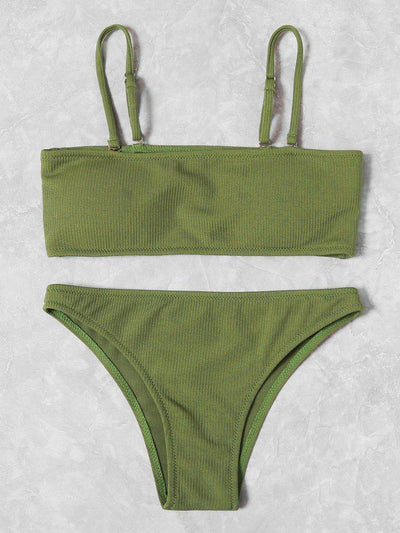 Ribbed Bandeau Bikini Set-swimwear-Des Mess