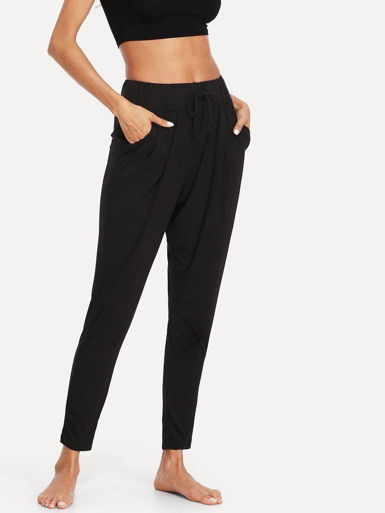 Solid Drawstring Waist Pants-loungewear-Des Mess