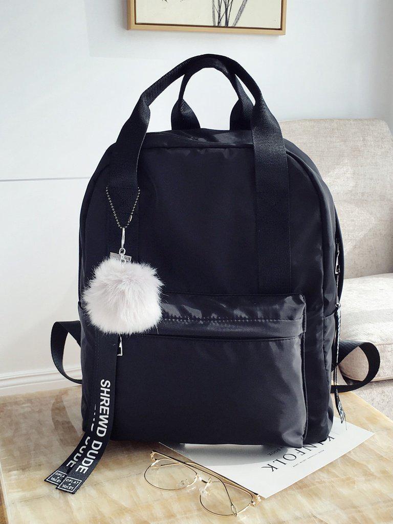 Slogan Ribbon & Pom Pom Decor Backpack-accessories-Des Mess