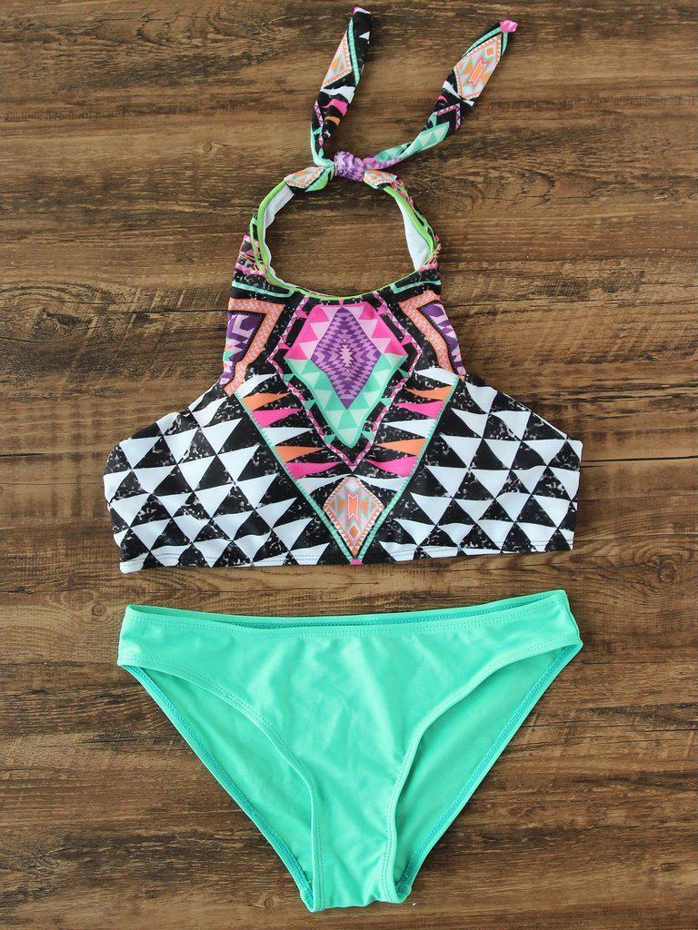 Geometric Print Halter Mix & Match Bikini Set--Des Mess