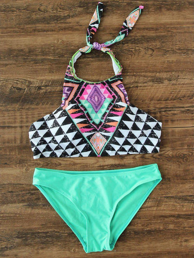 Geometric Print Halter Mix & Match Bikini Set--Des Mess