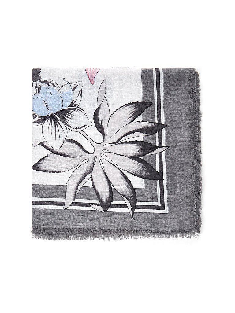 Frayed Trim Flower Print Scarf-accessories-Des Mess