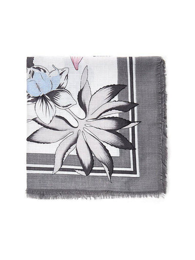 Frayed Trim Flower Print Scarf-accessories-Des Mess